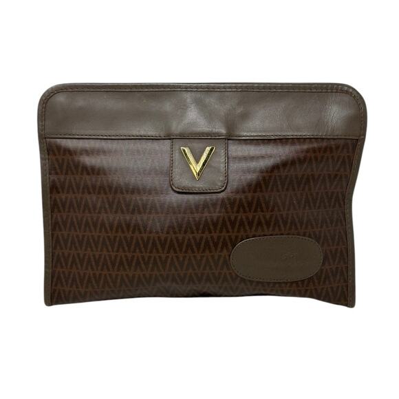 Valentino brown leather V pattern clutch bag - Picture 2 of 15